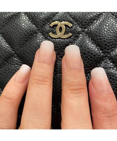 NOVO OVO Short Square Ombre Nude Gradient White Pink French Tip Fake False Press On Nails Kit with Glue - Milk Hat UK - Buy Online on GoSupps.com