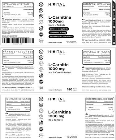 L-Carnitin 1000 mg - 180 Vegan Capsules for Weight Loss Fat Burning & Enhanced Energy | Boost Endurance & Sports Performance - Buy Online on GoSupps.com