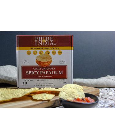 Pride Of India Spicy Chickpea Masala Papadum Lentil Crisps 10ct - Gluten-Free Vegan Crackers 3.53oz - Healthy Protein Fiber & Iron Rich Snacks - Buy Online on GoSupps.com
