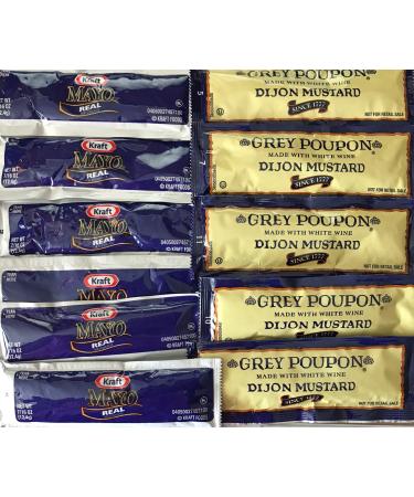 Grey Poupon Dijon Mustard and Kraft Mayonnaise / 25 each Mayo and Mustard Combination Pack / Total 50 Packets Mustard 50 Piece Set