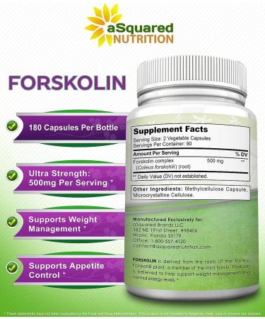 Forskolin 500mg Max Strength - 180 Capsules | 100% Pure Weight Loss Fuel | Coleus Forskohlii Root Supplement for Belly Fat Burner | Slim Trim Diet Pills for 2X Slimming Results - Buy Online on GoSupps.com