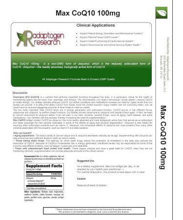 Max CoQ10 100mg - Biologically Active Ubiquinol Supplement | High Absorption | 60 Softgels | Adaptogen Research - Buy Online on GoSupps.com