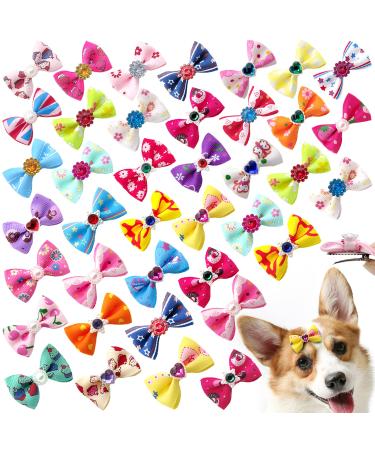 60Pcs Puppy Dogs Hair Barrettes Bows with Metal Clips,Rhinestone Tiny Christmas Bowknot Hair Bows Hair Topknot Hair Clips for Cat Puppy Party Birthday ,Handmade Hair Accessories Pet Grooming