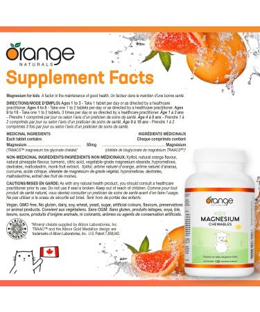 Orange Naturals - Kids Magnesium 120 Chewable Tablets - Helps in the Development and Maintenance of Bones and Teeth - Supports Proper Muscle Function and Healthy Sleep 120 count (Pack of 1) - Buy Online on GoSupps.com