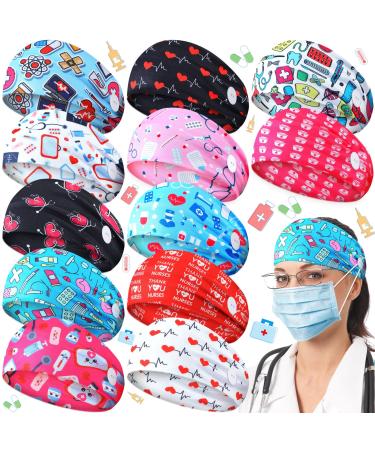 Jexine 12 Pieces Nurse Headbands with Buttons for Mask Non Slip Nursing Headbands Wide Headbands for Women Elastic Ear Protection Headband Hair Bands for Nurse's Day Gift Spa Yoga Sports Workout - Buy Online on GoSupps.com