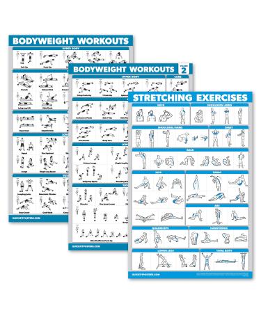 Palace Learning 3-pack: Bodyweight Workout Poster Band 1 & 2 + Stretching Exercises Poster Set-Set with 3 Workout diagrams (laminated 45.7 x 61 cm) laminated 18 "X 24" - Buy Online on GoSupps.com