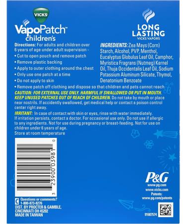 Vicks VapoPatch Children's Aroma Patch - 5 Count | Long-Lasting Soothing Relief - Buy Online on GoSupps.com
