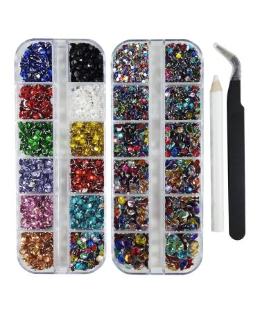 TWINKLING 4930 Pieces 5 Sizes Flatback Rhinestones Flatback gems for Nail Art Nail Gems Crystal Rhinestones for Crafts Craft Rhinestone with Tweezers and Picking Pen (Mixted Color+Multicolor)