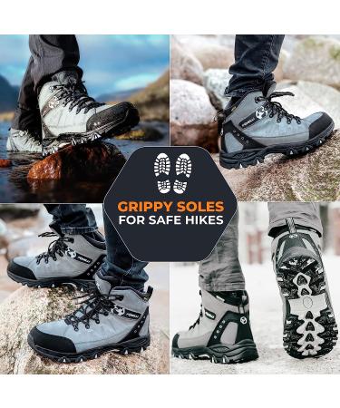 Foxelli Men's Waterproof Suede Hiking Boots - Breathable, Comfortable & Lightweight - Size 9.5 Grey - Buy Online on GoSupps.com