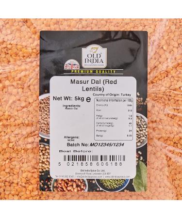 Old India Masur Dal (Red Lentils) 5kg - Premium Quality, 100% Natural - Pack of 1 - Buy Online on GoSupps.com