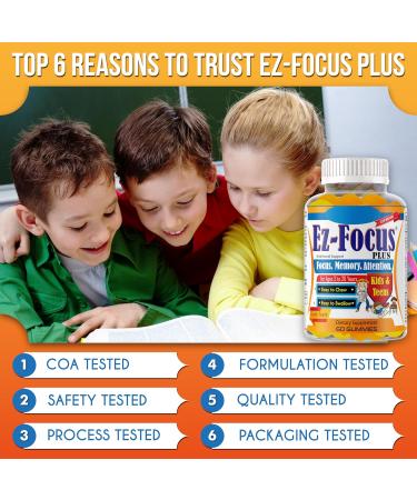 Ez-Focus Plus Brain Booster Omega 3 Kids Focus and Attention Supplements for Cognitive Health Support Memory Mental Clarity Concentration for Children and Teens - Fruity Flavor Vitamins 60 Count - Buy Online on GoSupps.com