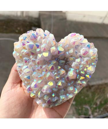 Room Decoration Gemstones for Decoration Natural Rainbow Aura Cluster Hearts Raw Crystal Cluster Heart Shape for Decoration Aura Crystal (Size : 550-600g)