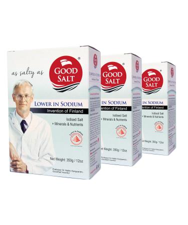 GoodSalt: The Better Salt with Potassium and Magnesium, Tasty Low Sodium Iodized Mineral Salt, Less Sodium Healthy Salt Substitute with Real Salt Taste, VALUE PACK, 3 Packs of 12 Ounces