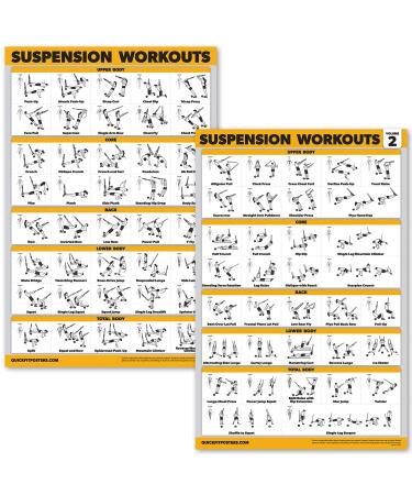QuickFit 2 Pack Suspension Workout Posters - Volume 1 & 2 - Laminated Exercise Charts - 18" x 27" Vol. 1 & 2 LAMINATED 18" x 24"