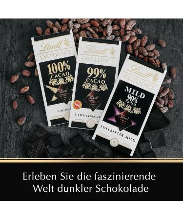 Lindt Excellence 100% Cocoa - Noble Bitter Chocolate 50g | Vegan Dark Chocolate | Extra Strong & Intensive Cocoa Taste | Perfect Chocolate Gift - Buy Online on GoSupps.com