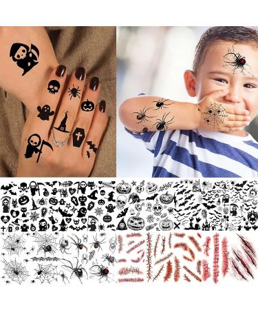 Halloween Temporary Tattoos Kit - 236+ PCS, Zombie Makeup, 3D Bats, Spider Web, Witch, Black Ghost, Pumpkin Face, Fake Scar Tattoo Stickers for Kids and Adults - Buy Online on GoSupps.com