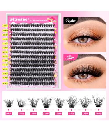wiwoseo Fluffy Cluster Lashes Kit - Natural Look Russian Lash Extensions with Bond & Seal Glue (0.07D Volume, 9-16MM) - Buy Online on GoSupps.com