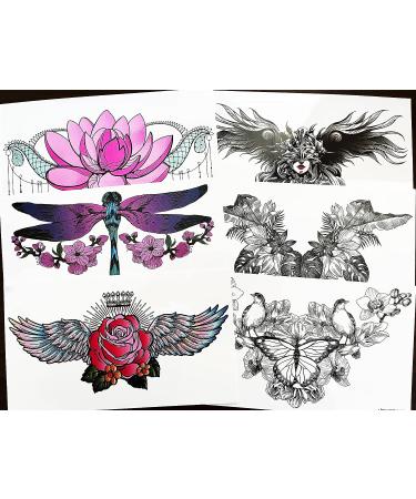 6 Sheets Temporary Chest Tattoos for Women - Dragonfly Butterfly Flower Wings Underboob & Sternum Tattoos - Realistic Long Lasting Waterproof Designs - Buy Online on GoSupps.com