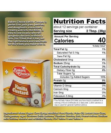 Vanilla Custard Cream Pastry Filling 12 oz. - Perfect Cake Donut and Dessert Topping - Ideal Baking Ingredient for Cakes and Ice Cream - Dairy Kosher by Bakers Choice - Buy Online on GoSupps.com