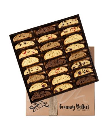 Granny Bellas Artisan Biscotti Food Gift Baskets 24 Gourmet Italian Cookies Prime Gifting for Fathers Day Birthday Valentines Get Well Sympathy Kosher Cookie Gifts for Men Women Families 24 Count (Pack of 1)