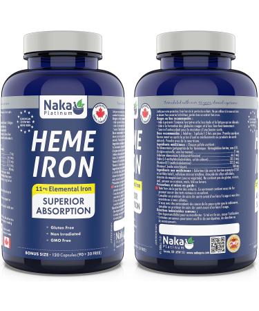  120 vcaps HEME IRON 11 mg Elemental Iron Superior Absorption Made in Canada - Buy Online on GoSupps.com