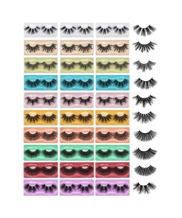 FARRED Wholesale 25mm Faux Mink Lashes, 30 Pairs 10 Styles, Bulk Long Dramatic 6D Fake Eyelashes Strip Volume Lashes, Synthetic False Eyelashes 25mm mix 30pair