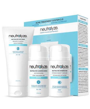 Neutralyze Moderate To Severe Acne Treatment Kit 2.0 - Maximum Strength Acne Kit  2% Salicylic Acid  Mandelic Acid & Nitrogen Boost Skincare Technology - Acne Treatment for Teens & Adults (90+ Day)