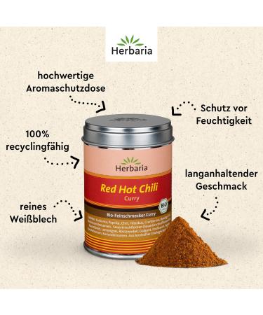 Herbaria Red Hot Chili Curry Bio 80g | Organic Curry Powder & Spice Mix for Extra Sharp Flavors | Sustainable Packaging - Buy Online on GoSupps.com
