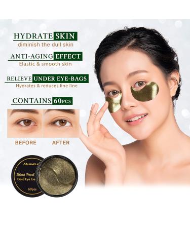 24K Gold & Black Pearl Under Eye Patches - Anti-Aging Treatment with Hyaluronic Acid & Collagen | Reduces Dark Circles & Fine Lines (60pcs - Buy Online on GoSupps.com