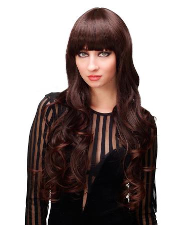 WIG ME UP Beautiful ladies wig dark brown mix mahogany bangs long wavy 65 cm H9101-2T33