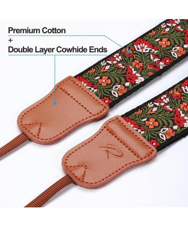 Green Flower 2'' Wide Adjustable Camera Strap for DSLR/SLR - Double Layer Cowhide Ends, Pure Cotton Embroidered Woven Strap - Universal Neck & Shoulder Strap for Photographers - Buy Online on GoSupps.com