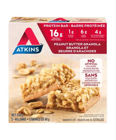 Atkins Protein Bars - Peanut Butter Granola Low Sugar Keto Friendly High Protein High Fibre 1g Sugar 4g Carbs 5ct