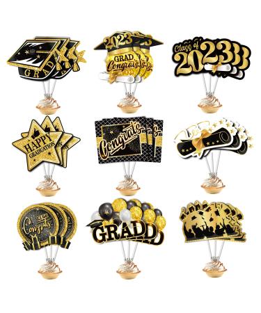 27 Pack Graduation Cupcake Toppers 2023 Black and Gold Class of 2023 Graduation Party Decorations Supplies Graduation Party Decor for Kindergarten Preschool High School College