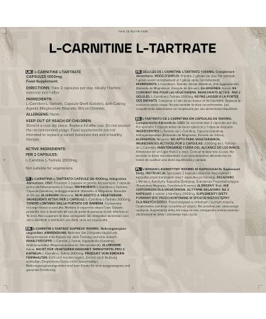 Bulk L-Carnitine L-Tartrate Capsules 1000mg - 270 Count | Premium Quality Supplement for Weight Loss & Energy Boost - International Shipping Available - Buy Online on GoSupps.com