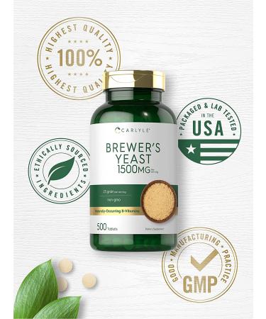 Brewers Yeast Tablets 500 Count 1500mg Non-GMO Gluten Free by Carlyle - Buy Online on GoSupps.com