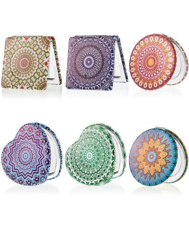 Mandala Design Pocket Mirror Mini Purse Mirror Travel Makeup Mirror Compact Mirror Beauty Magnifying Double Sides Pocket Mirror Portable Handheld Folding Pu Leather Mirror for Women Girls(6 Pieces) - Buy Online on GoSupps.com