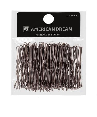 AMERICAN DREAM Pack of 100 x hairpins - brown - wavy - 2 inch / 5 cm length 1 pack (1 x 68 g)