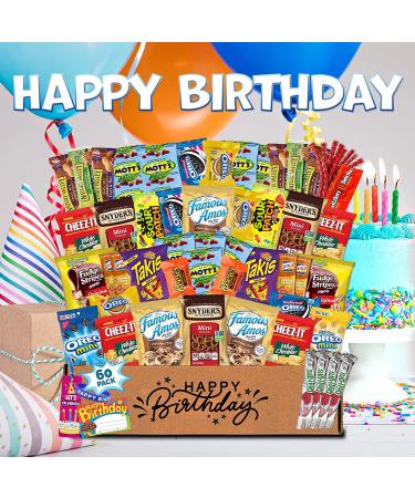 Birthday Gift Basket Care Package (60 Count) Snacks Food Cookies Chips Candy Party Variety Gift Box Pack Assortment Basket Bundle Mix Bulk Sampler Treat College Students Kids Teens Office School - Buy Online on GoSupps.com