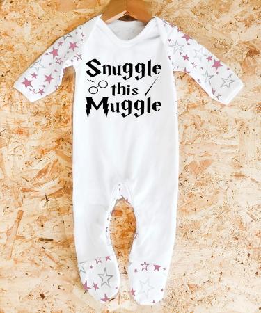 Snuggle this Muggle Harry Potter Baby Sleepsuit | 6-12 Months | UK Printed 100% Cotton | White/Pink Stars - Buy Online on GoSupps.com
