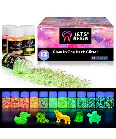 Glow in The Dark Glitter, LET'S RESIN 12 Colors Luminous Chunky Glitter, 0.42oz/Bottle High Luminance Cosmetic Grade Glitter, Chunky Glitter for Resin, Nail, Cosmetic, Skin, Slime, Tumblers, Halloween blue