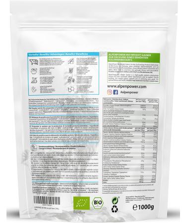 AlpenPower BIO Mass Gainer Nature 1kg - 100% natural ingredients and no additives - High-quality protein and carbohydrate blend - For muscle building - Buy Online on GoSupps.com