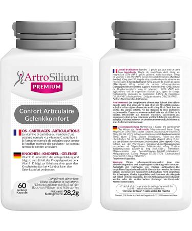 Artrosilium Premium 60 Capsules - Joint Complex: Silicon + Vitamin D3 + Vitamin C + Plant Complex - 1 Bottle 60 Days (1 x 60 Capsules) - Buy Online on GoSupps.com