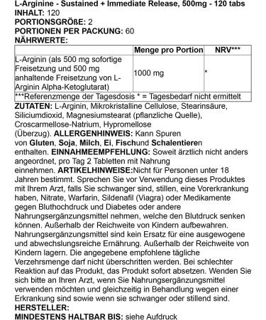 Doctorâ€™s Best L-Arginine 500 mg - Sustained & Immediate Release, 120 Bilayer Tablets - Buy Online on GoSupps.com
