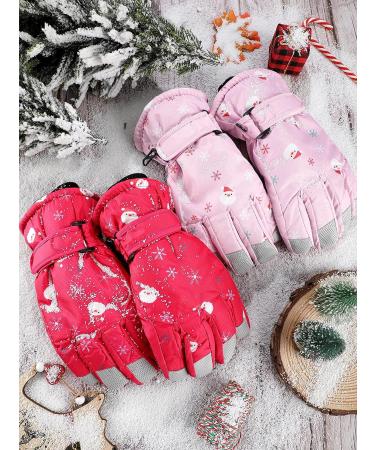 Kids Winter Ski Gloves - Waterproof Snow Mittens for Boys Girls, Pink & Watermelon Red, 5-10 Years - Buy Online on GoSupps.com