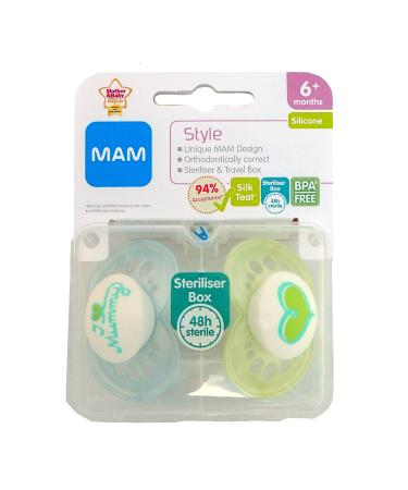 MAM Style - 2 x pacifiers 'I Love Mummy' 6m+ (blue/green)