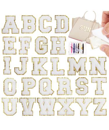 Self-Adhesive Iron on Letters Chenille Patches: 26PCS White Letter Patches Stickers Varsity Letter Patches for Clothing Jackets Backpacks Hats Repair Alphabet Embroidered Applique Preppy Patch 26pcs White Letter Chenille Patches - Buy Online on GoSupps.com
