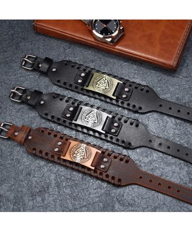 Sehaby 3 Pieces Vintage Leather Bracelets Black Odin Rune Bracelets Tree of Life Wide Leather Bracelets Viking Thor's Hammer Pattern Bracelets Nordic Leather Cuff Bracelets for Men - Buy Online on GoSupps.com