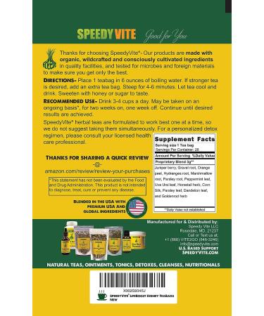 SpeedyVite Kidney Bladder LifeBoost Tea Bags - USDA Organic Herbal Supplement for Urinary Tract Health - Marshmallow Root, Dandelion Leaf, Goldenrod, Juniper, Hydrangea - Buy Online on GoSupps.com