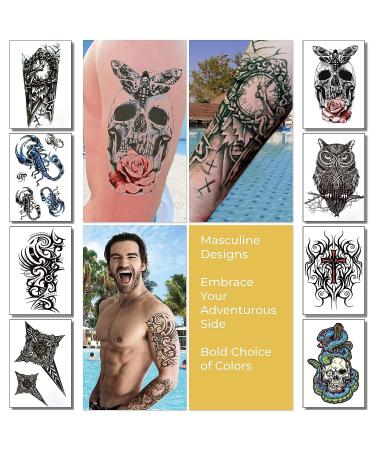 Realistic Temporary Tattoos for Men - Fake Half Arm Sleeves for Arms, Shoulders, Back, and Legs - Waterproof Transfers - 8 Sheets - Cross, Skull, Owl, Clock, Scorpion, Rose Designs - 8x6 Saturn - Buy Online on GoSupps.com