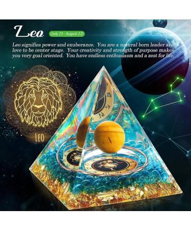 HuiJuKeJi Healing Crystals Leo Orgonite Pyramid with Tiger Eye Stone - Astrology Energy Healing Gift for Leo with Birthstone - 6cm - Buy Online on GoSupps.com
